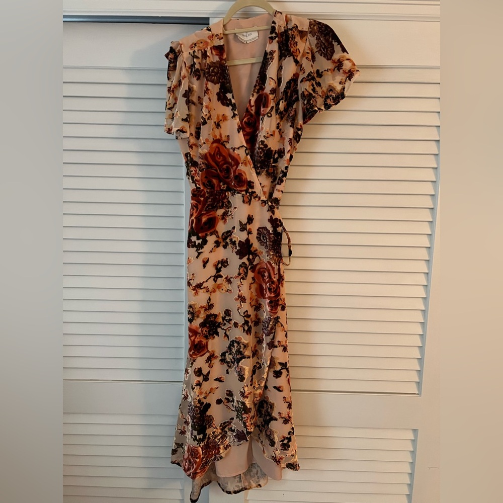 Anthropologie BHLDN Floral Velvet Wrap Dress.